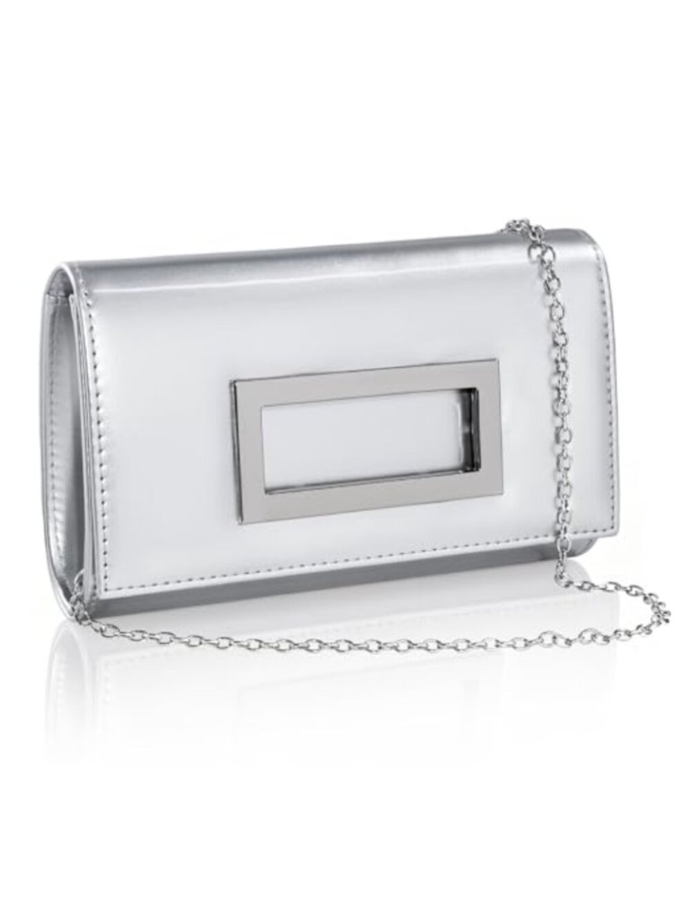 Glossy Patent Leather Clutch Evening Bag with Detachable Chain